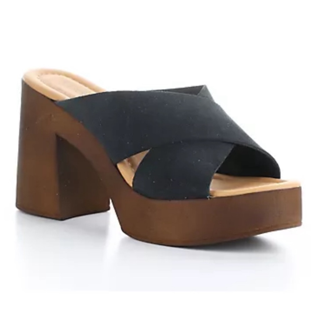Bos. & Co. Women's WILMA Wood Line Criss-Cross Slip-On Heeled Platform Sandal 40